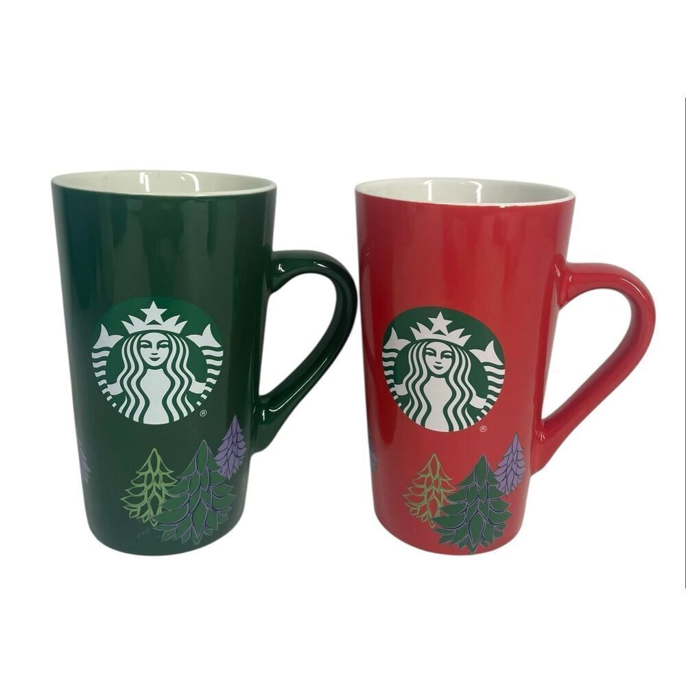 Starbucks 2020 Holiday Mug Set | Red & Green | 16 oz Christmas Tree Design
